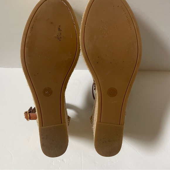 TORY BURCH Matte Metallic Gold Selby Wedge Platform Espadrille Sandals S… - Picture 10 of 15